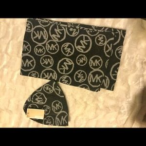 Michael Kors Scarf and Beanie Set MK Logo